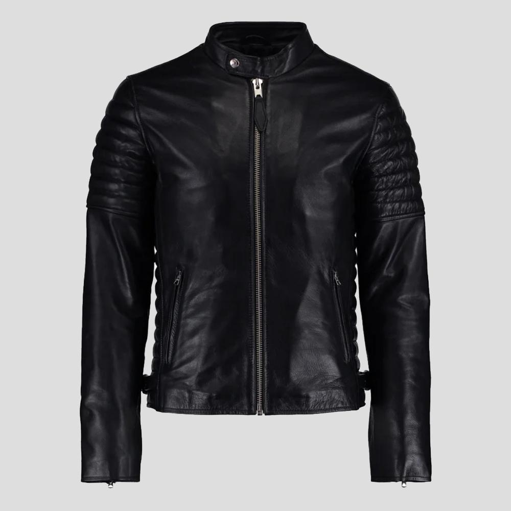 La "Neil" acolchada negra | Moto de piel de cordero de diseño | Prenda de grano completo