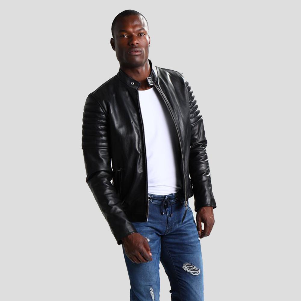 La "Neil" acolchada negra | Moto de piel de cordero de diseño | Prenda de grano completo