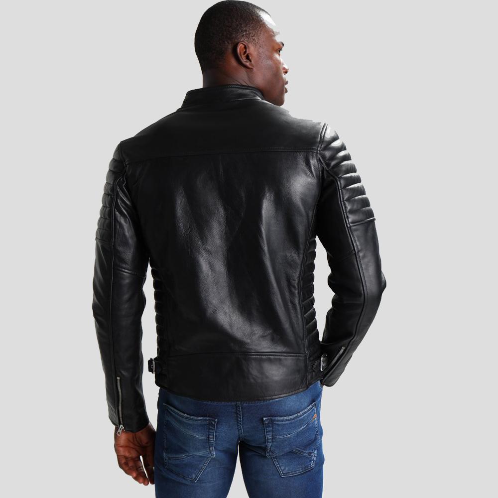 La "Neil" acolchada negra | Moto de piel de cordero de diseño | Prenda de grano completo