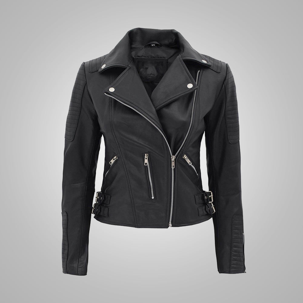 The "Nikki" Signature Moto | Premium Black Napa Leather | Feminine-Cut Biker Jacket | Full Grain Apparel