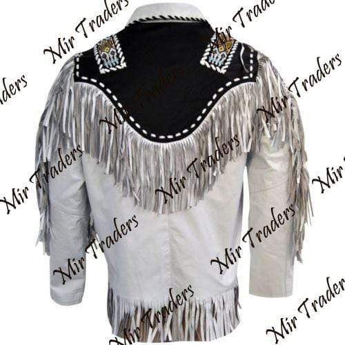 Men’s White & Black Suede Fringe Jacket | Full Grain Apparel