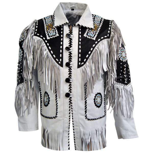 Men’s White & Black Suede Fringe Jacket | Full Grain Apparel