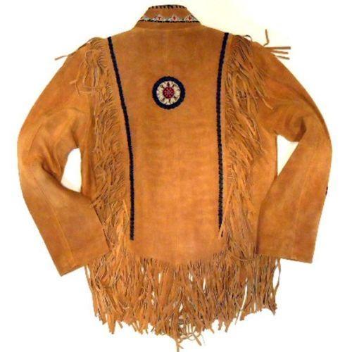 Men’s Tan Fringe Cowhide Suede Jacket | Full Grain Apparel