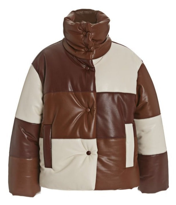 Men’s Luxury Style Lambskin Brown Leather Puffer Jacket | Rugged Sophistication | Full Grain Apparel