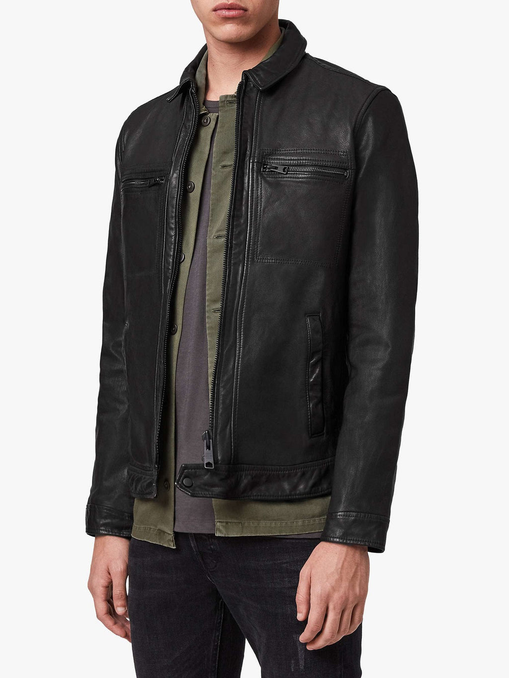 Men’s Solid Black Leather Onyx Jacket | Industrial Modern Essential | Full Grain Apparel