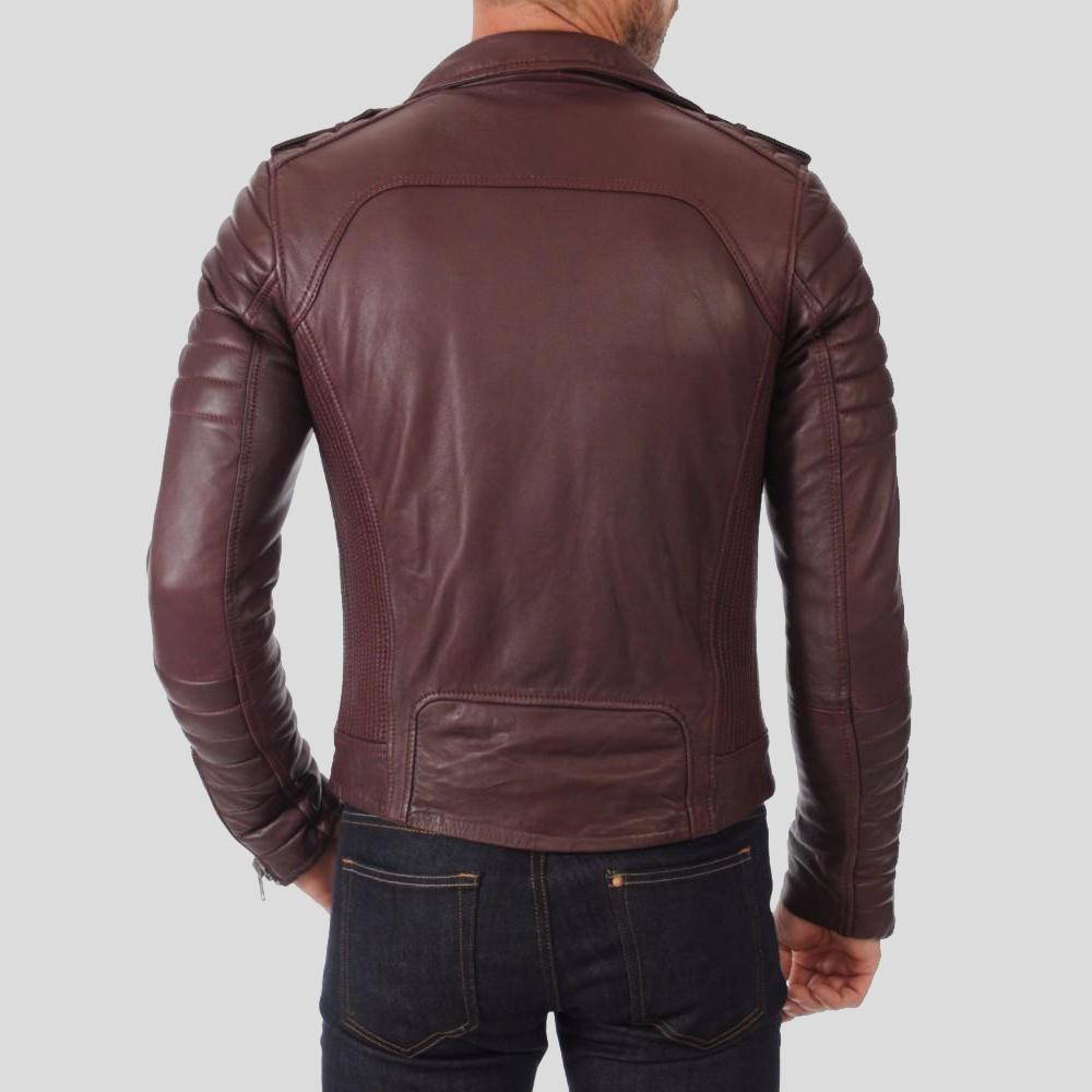 Chaqueta de cuero acolchada Cyro marrón para hombre | Piel de cordero genuina | Prenda de plena flor