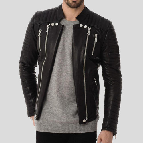 Men's Dwite Black Quilted Leather Jacket | Full Grain Apparel