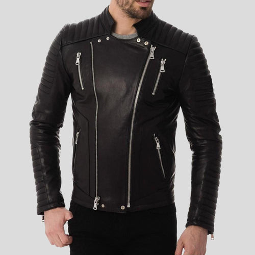 Men's Dwite Black Quilted Leather Jacket | Full Grain Apparel