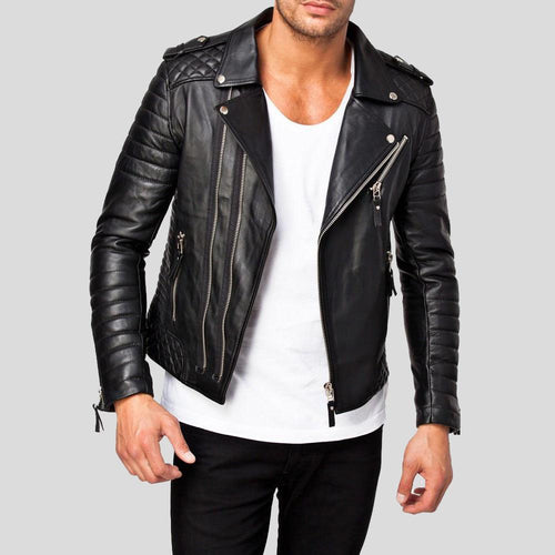 Men's Ezra Black Quilted Lambskin Leather Jacket | Full Grain Apparel