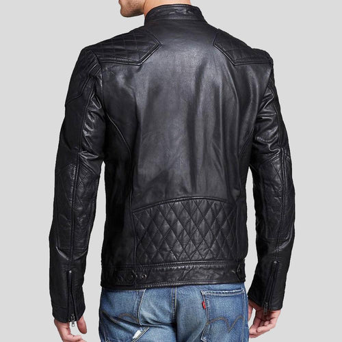 Chaqueta acolchada de cuero negro Frits para hombre | Prendas de piel de plena flor