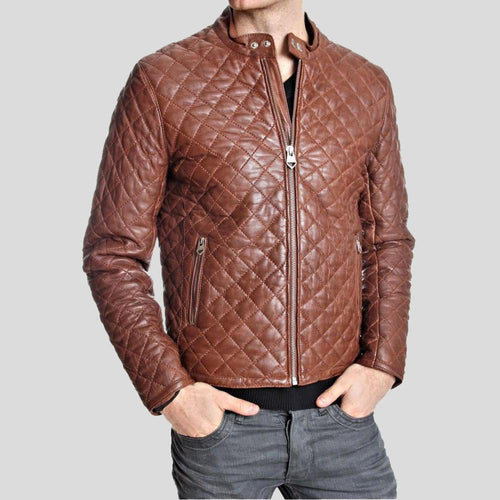 Men's Hutch Brown Quilted Leather Jacket | Genuine Lambskin | Full Grain Apparel