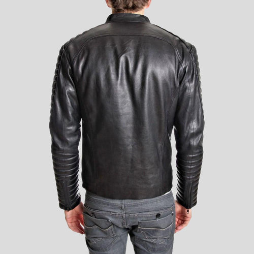 Chaqueta Iwan acolchada de cuero auténtico negro para hombre | Ropa de plena flor