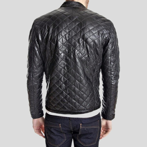 Chaqueta de cuero Kyler acolchada negra para hombre | Full Grain Apparel