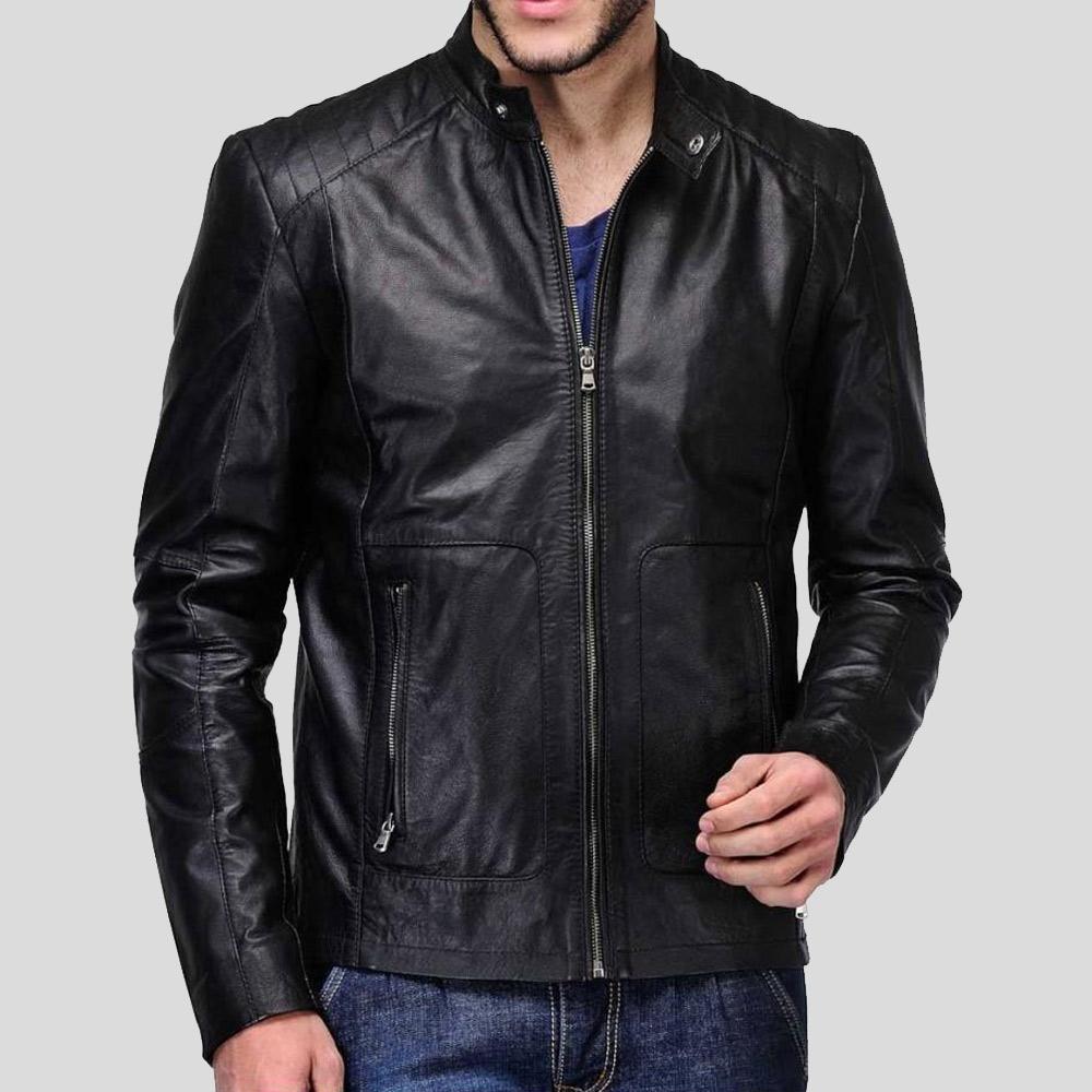 Men's Nyle Black Quilted Lambskin Leather Jacket | Full Grain Apparel