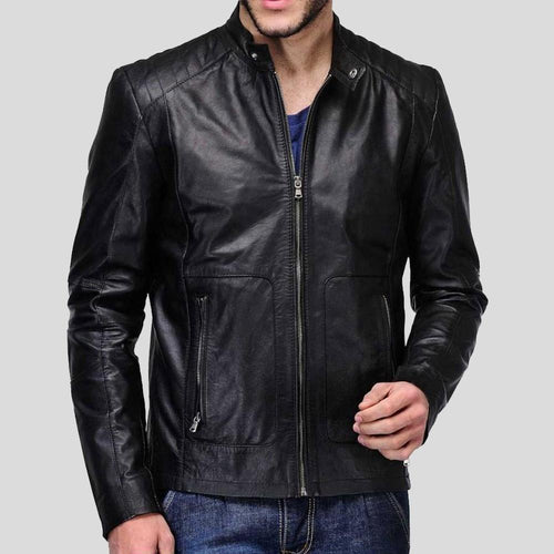 Men's Nyle Black Quilted Lambskin Leather Jacket | Full Grain Apparel