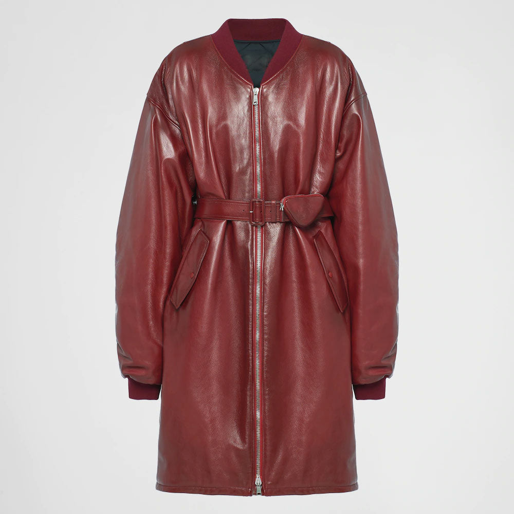 Women’s "Ruby Oversize" Sheepskin Bomber Jacket | Relaxed Fit Red Leather Flight Coat | Full Grain Apparel