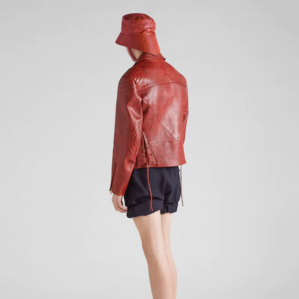 Women’s "Crimson Heat" Sheepskin Biker Jacket | Ultra-Soft Red Leather Moto Coat | Full Grain Apparel