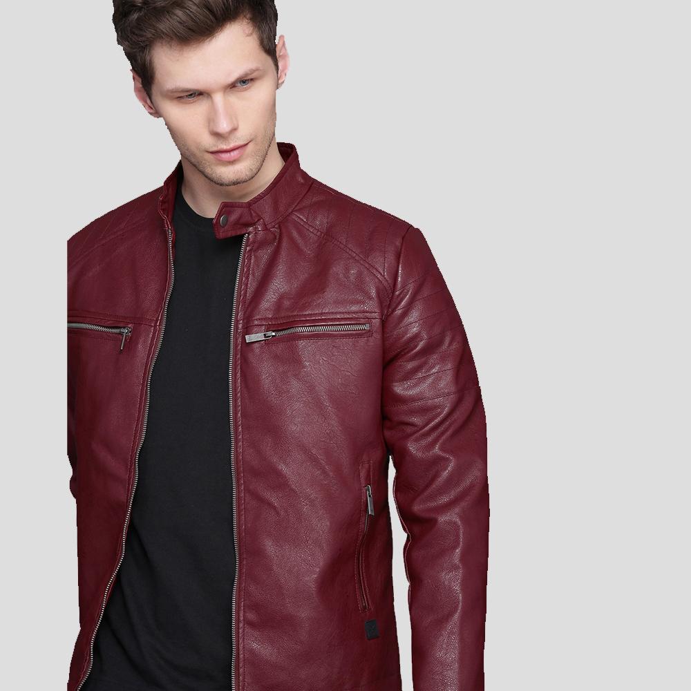Men’s Santiago Red Quilted Leather Jacket | Rugged Biker Outerwear | Full Grain Apparel