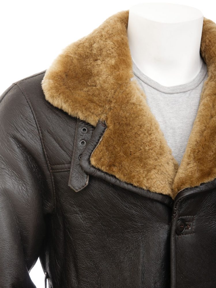 Abrigo largo de invierno de piel de cordero marrón para hombre | Prendas de piel de grano completo