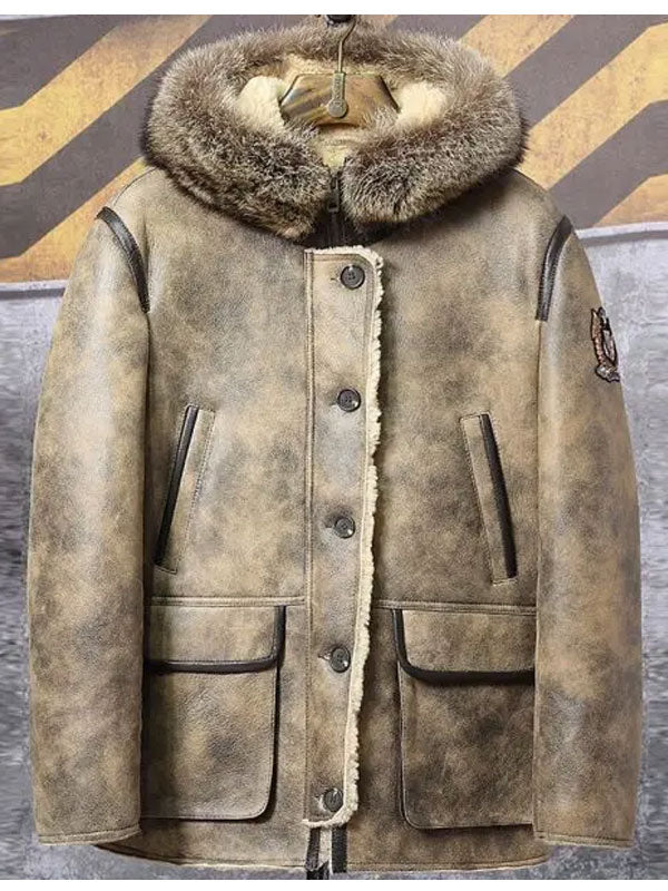 Men’s Hooded Shearling Collar Bomber | Leather Winter Jacket | Full Grain Apparel