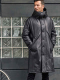 Men’s Leather Down Jacket | Long Winter Overcoat | Warm Oversize Outerwear