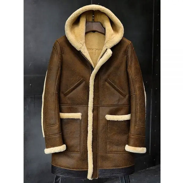 Men’s Hooded Sheepskin Coat | Long Fur Winter Jacket | Full Grain Apparel