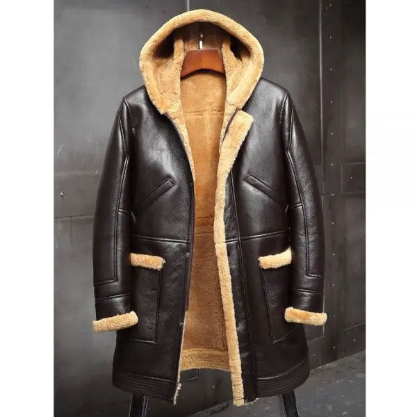 Men’s RAF Hooded Shearling Jacket | Long Sheepskin Winter Coat | Full Grain Apparel