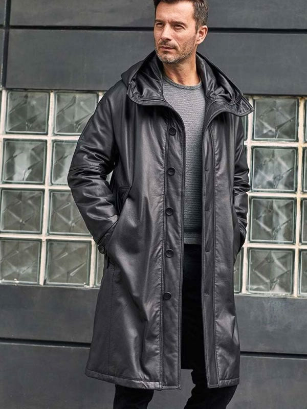 Men’s Leather Down Jacket | Long Winter Overcoat | Warm Oversize Outerwear