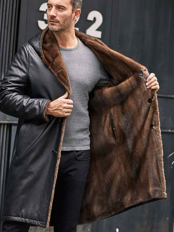 Men’s Cowhide Shearling Fur Parka | Hooded Leather Coat | Full Grain Apparel