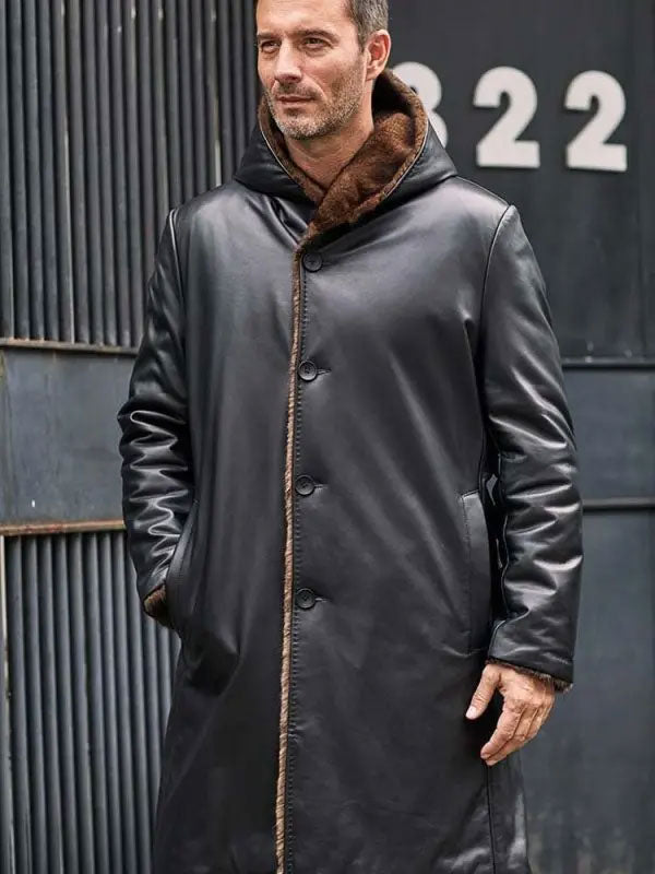 Men’s Cowhide Shearling Fur Parka | Hooded Leather Coat | Full Grain Apparel