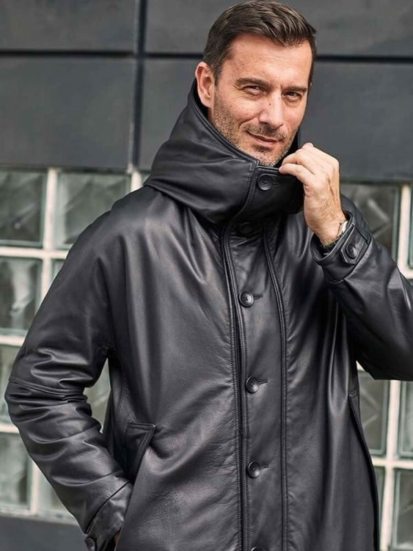 Men’s Leather Down Jacket | Long Winter Overcoat | Warm Oversize Outerwear