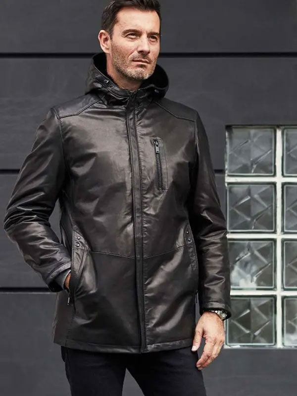 Men’s Mink Fur Overcoat | Oversize Black Leather Winter Jacket | Full Grain Apparel