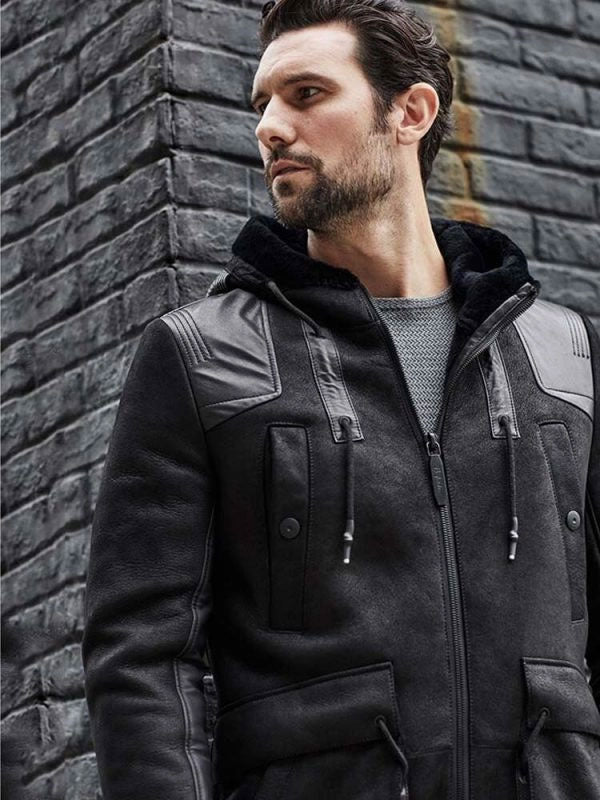 Men’s Black Shearling Fur Leather Long Trench Coat | Full Grain Apparel
