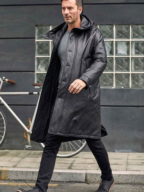 Men’s Leather Down Jacket | Long Winter Overcoat | Warm Oversize Outerwear