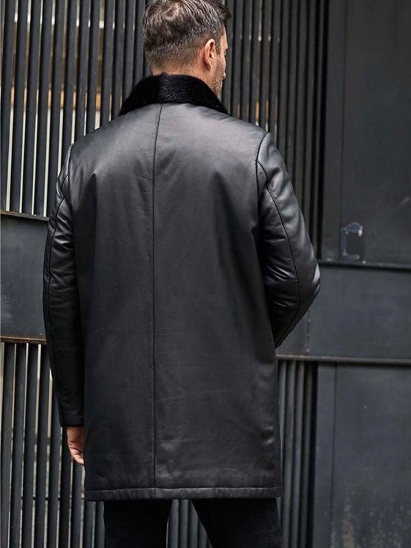 Men’s Mink Fur Long Coat | Black Leather Overcoat | Full Grain Apparel