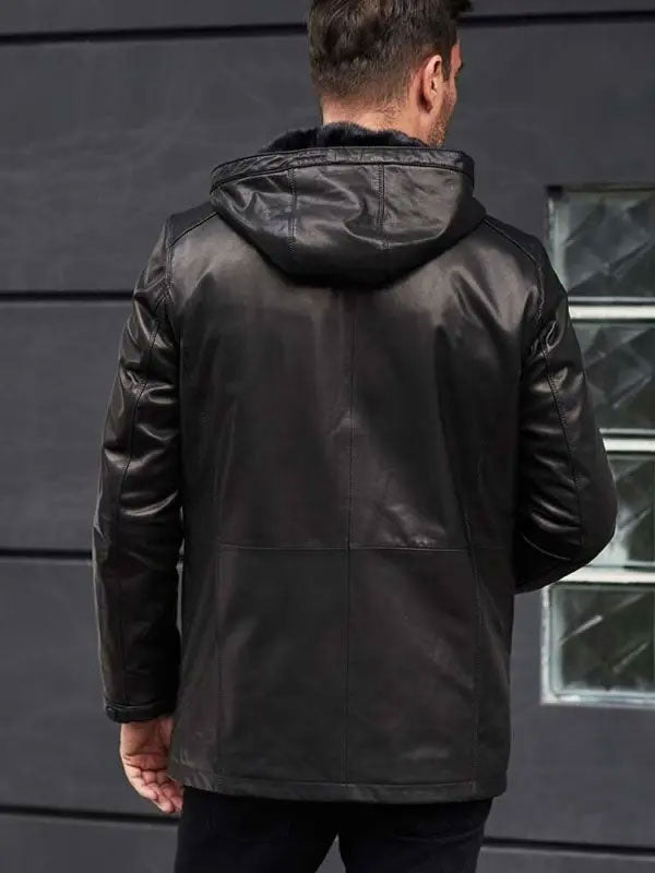 Men’s Mink Fur Overcoat | Oversize Black Leather Winter Jacket | Full Grain Apparel
