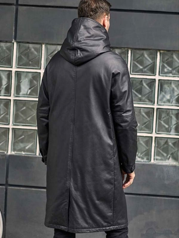 Men’s Leather Down Jacket | Long Winter Overcoat | Warm Oversize Outerwear