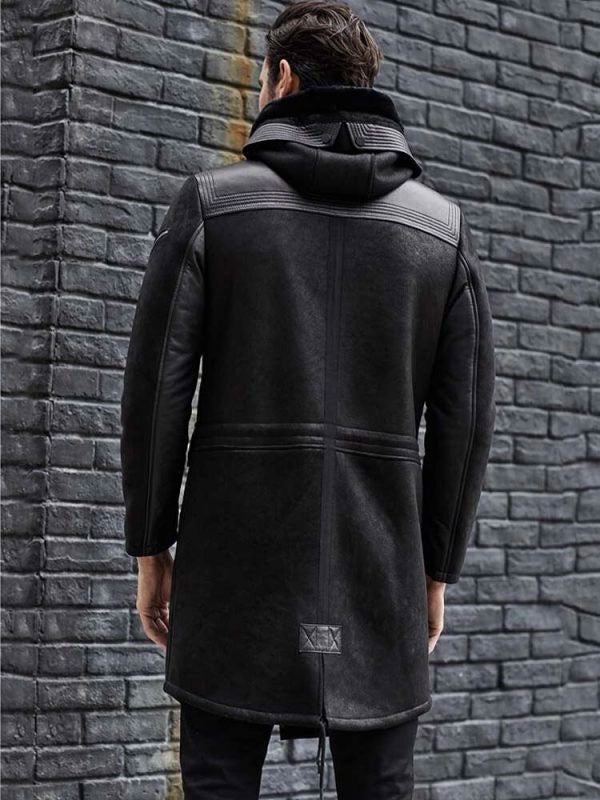 Men’s Black Shearling Fur Leather Long Trench Coat | Full Grain Apparel