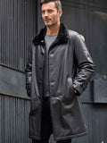Men’s Black Fur Leather Parka | Long Trench Coat | Full Grain Apparel