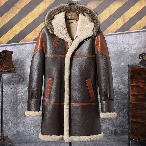 Men’s Hooded Bomber Shearling Jacket | Leather Trench Coat | Full Grain Apparel