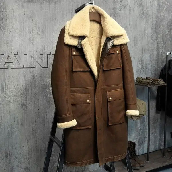 Men’s Australian Wool Shearling Coat | Black & Light Sheepskin Parka | Full Grain Apparel