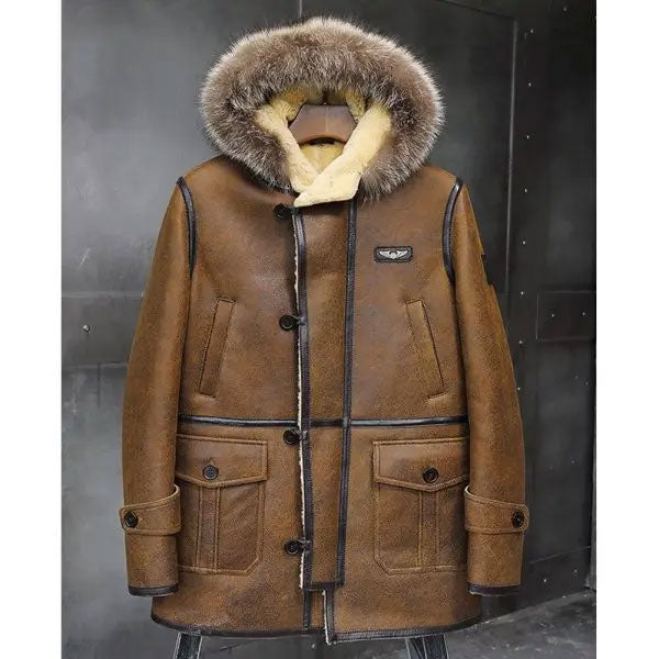 Men’s Hooded Mink Fur Bomber | Long Shearling Leather Coat | Full Grain Apparel