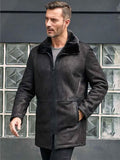 Men’s Black Shearling Fur Jacket | Mink Lapel Leather Overcoat | Full Grain Apparel