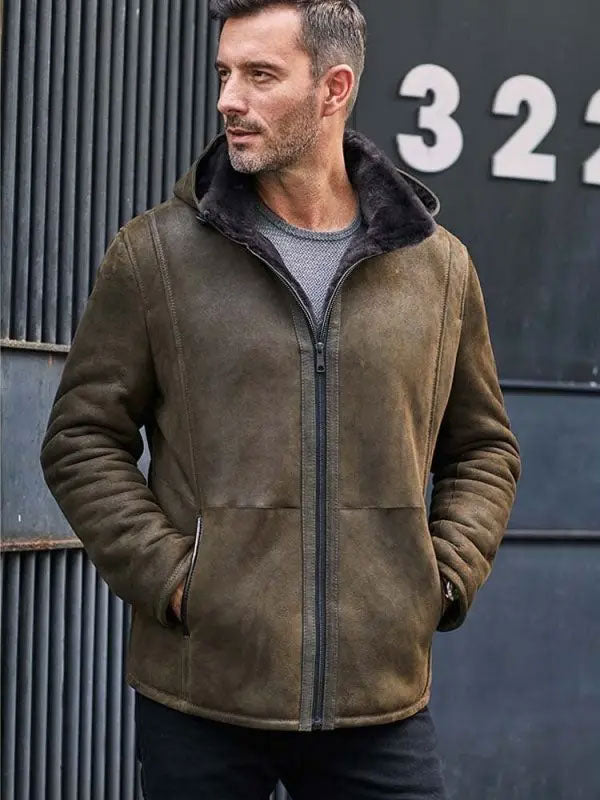 Men’s Removable Hooded Leather Jacket | Oversized Fur Overcoat | Full Grain Apparel