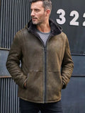 Men’s Removable Hooded Leather Jacket | Oversized Fur Overcoat | Full Grain Apparel