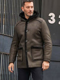 Men’s "Forest-Fortress" Parka | Emerald Green Premium Leather | Authentic Wool-Lined Overcoat with Shearling Hood | Full Grain Apparel
