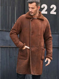Men’s Brown Fur Leather Trench Coat | Long Winter Overcoat | Full Grain Apparel