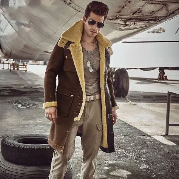Men’s Australian Wool Shearling Coat | Black & Light Sheepskin Parka | Full Grain Apparel