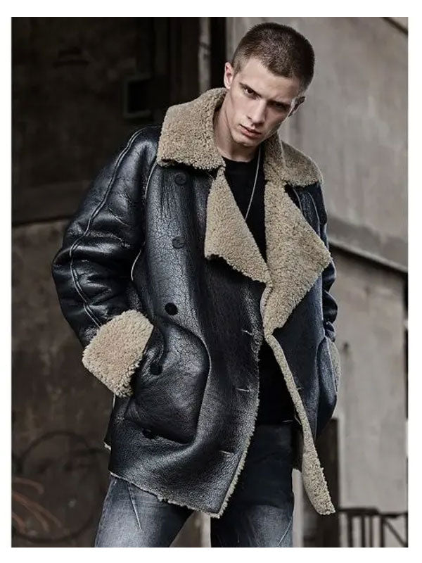 Chaqueta de borrego para hombre | Abrigo de piel de corte holgado | Ropa de piel plena flor