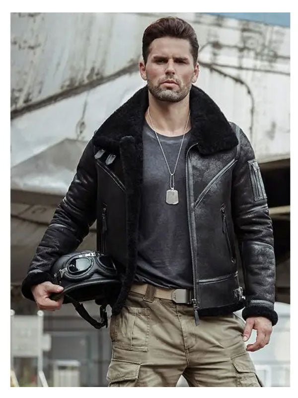 Men’s Aviator Winter Coat | Fur Bomber Leather Jacket | Full Grain Apparel